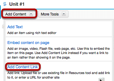 Click Add Content, then Add Content Link.