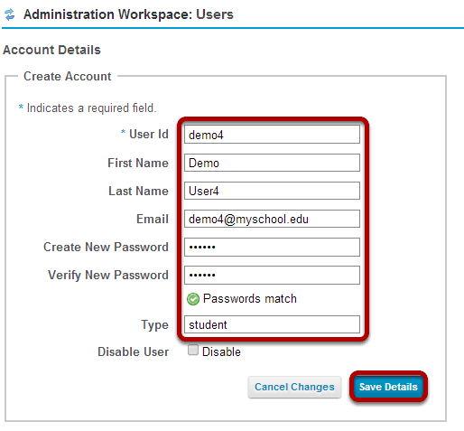 Enter the user information and then save.