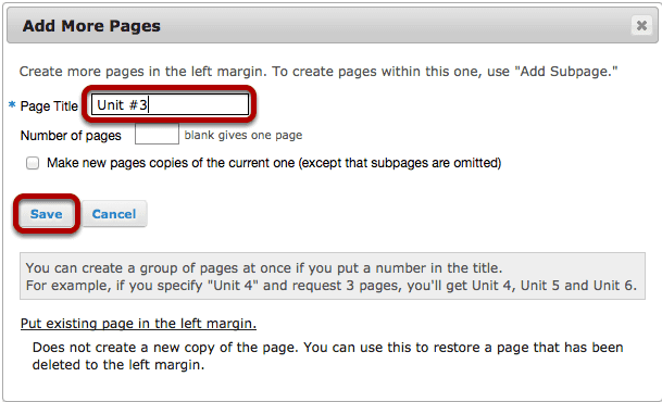 Add a page title, then click Save.