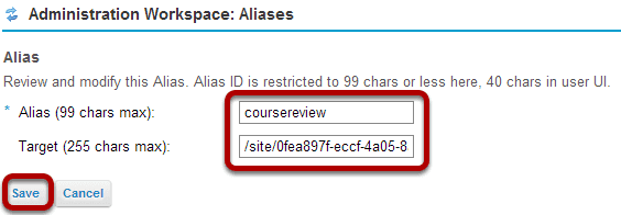 Enter the alias and its target.