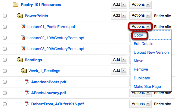 Method 1: Click Actions, then Copy.