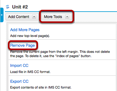 Click More Tools, then Remove Page.