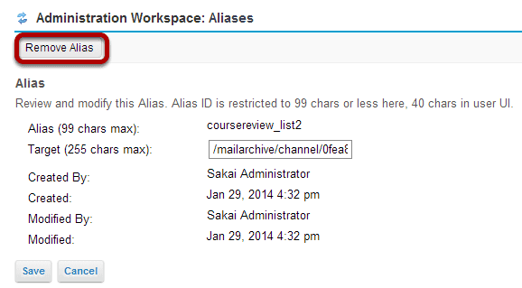 Click Remove Alias.