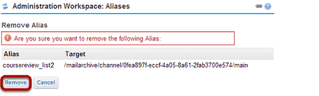 Confirm alias removal.