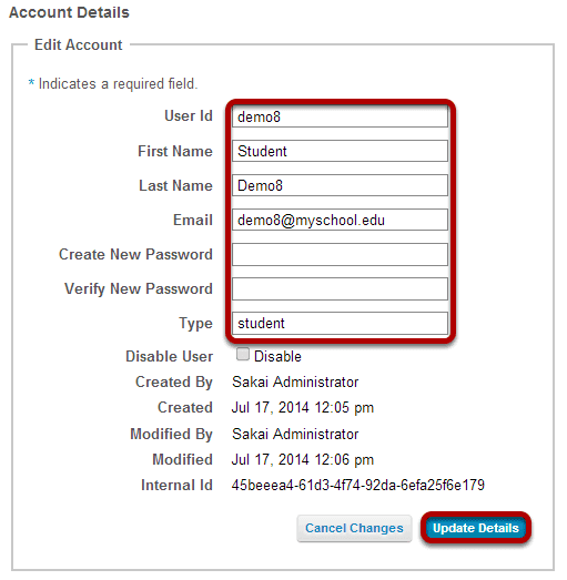 Click on an individual user id to view and edit that user's details.