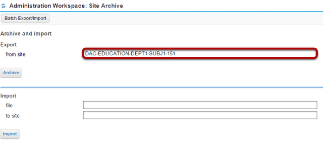 In the Export from site field, enter the site id.