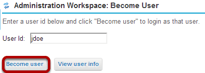 Enter a user id and click Become user.