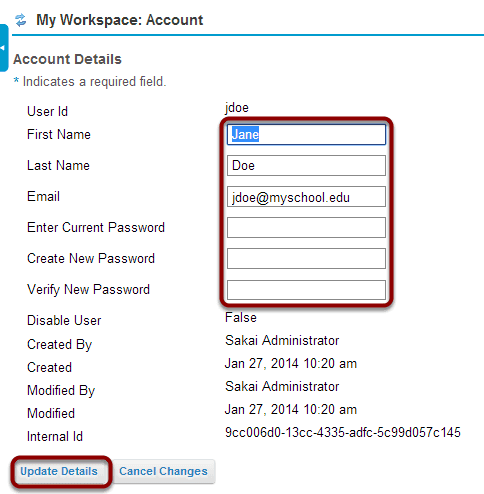 Changing your name, email or password.