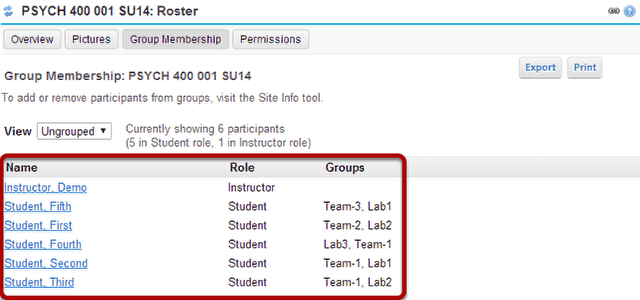 Participant group information will be displayed.