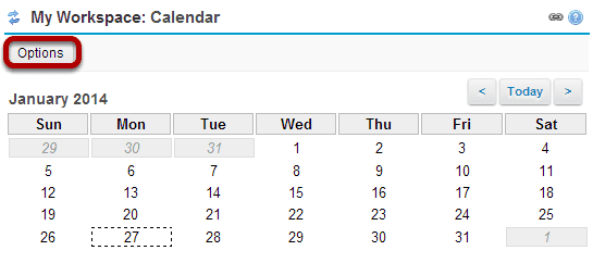 Click Options to customize calendar display. (Optional)